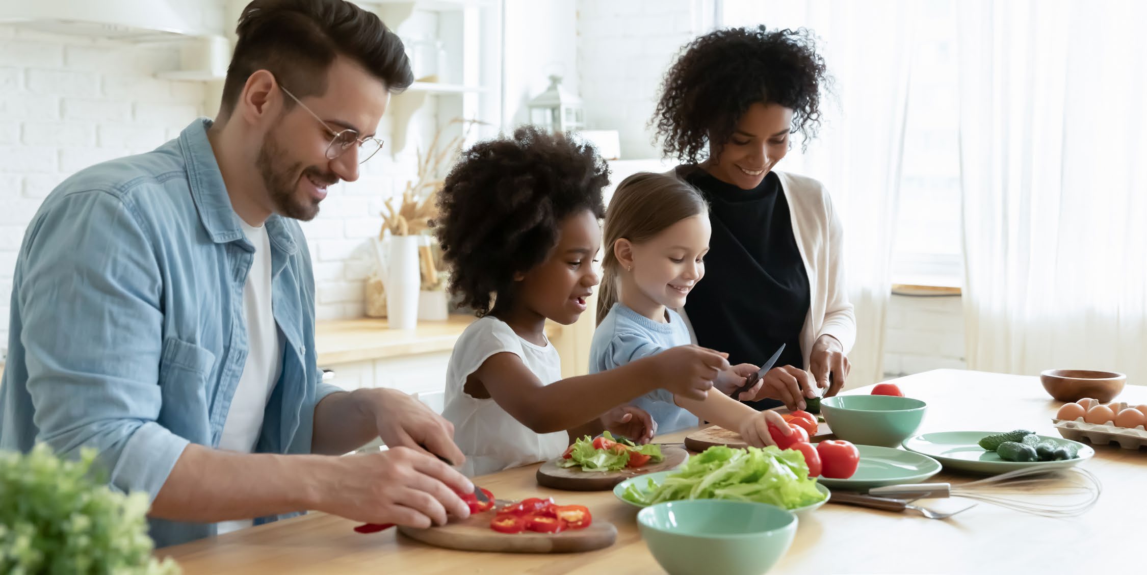 A family preparing a meal together